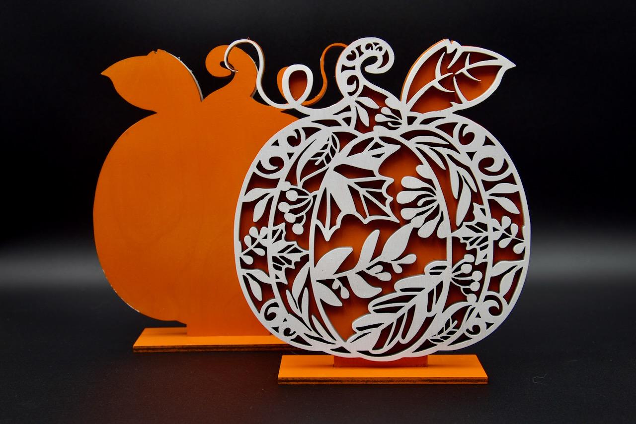 Wooden pumpking decoration. Beautifully crafted ornamental design.