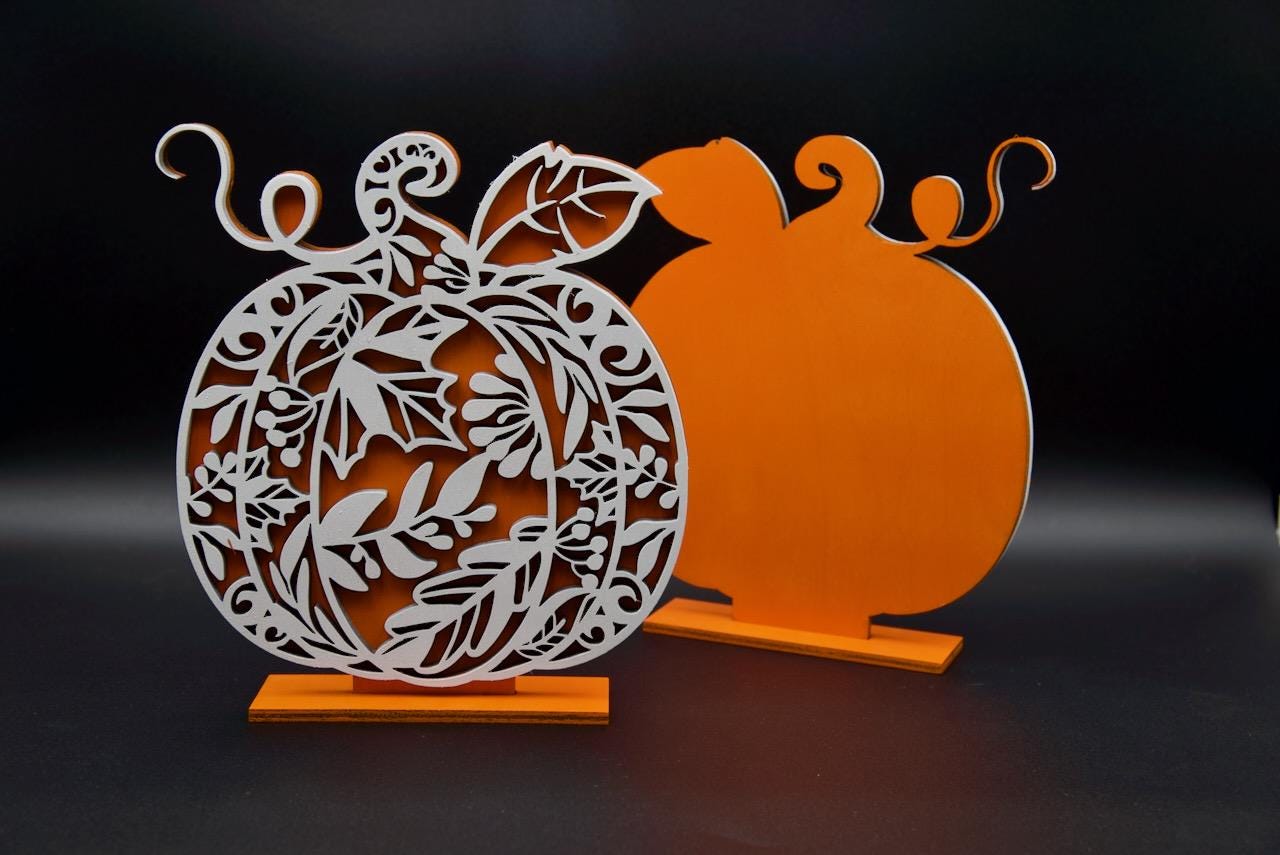 Wooden pumpking decoration. Beautifully crafted ornamental design.