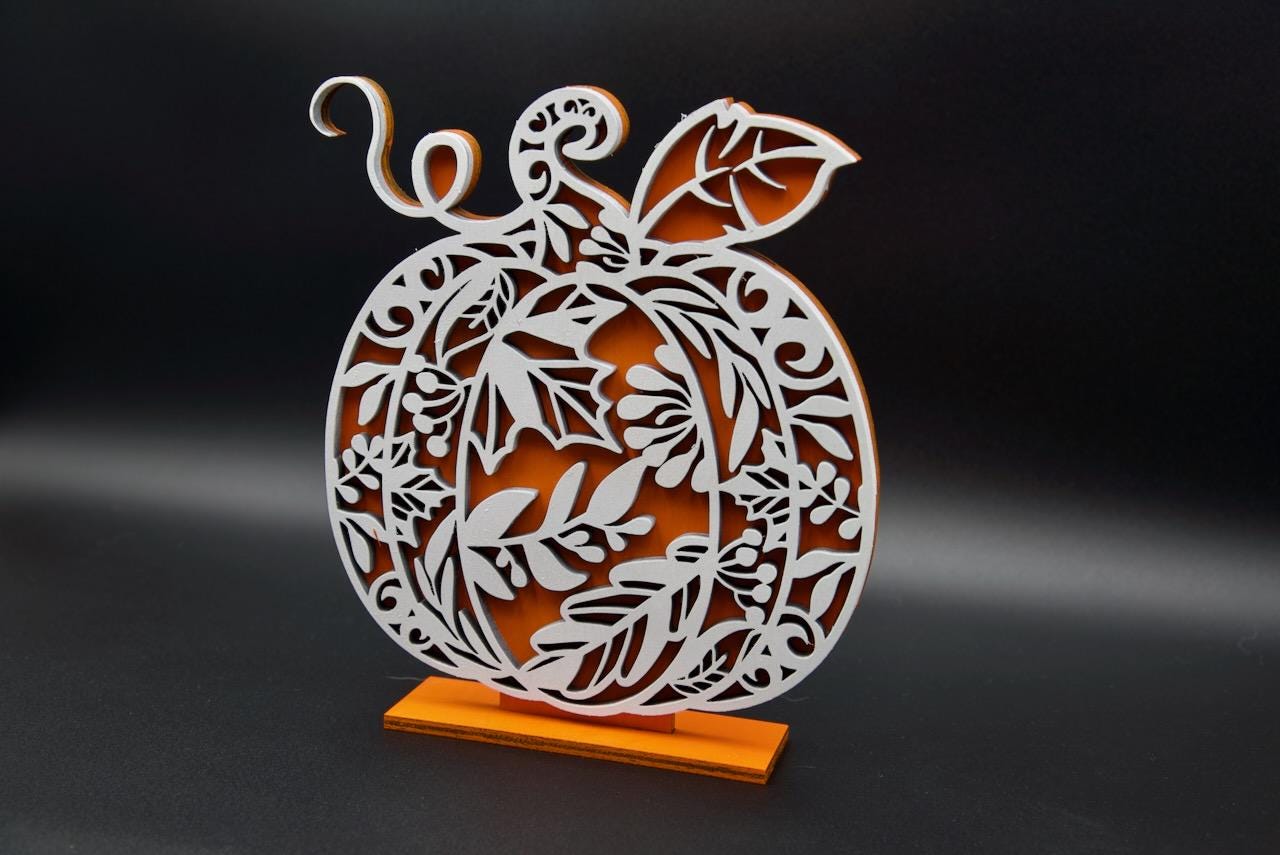 Wooden pumpking decoration. Beautifully crafted ornamental design.