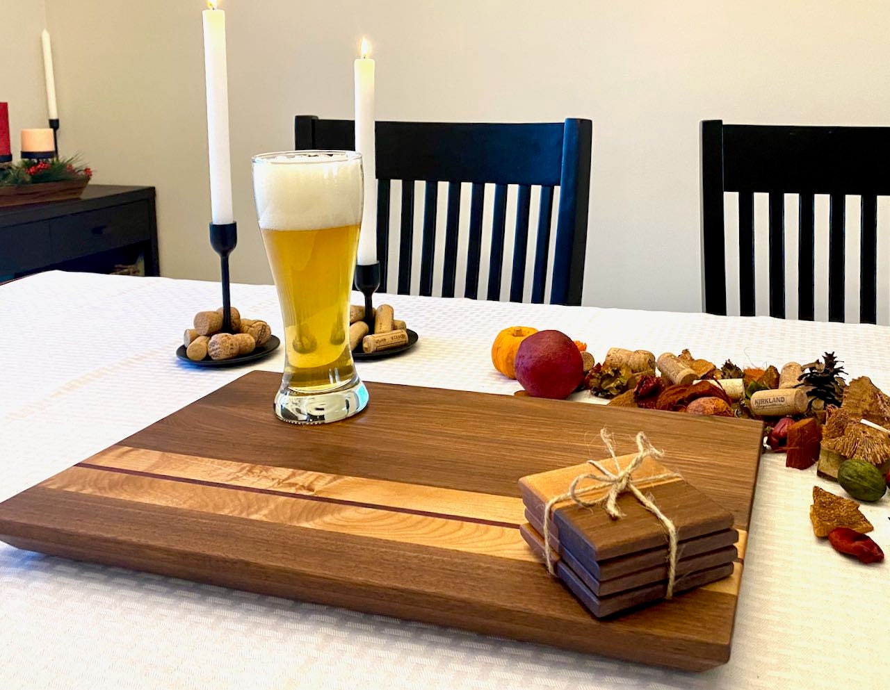 Cutting Board and Coasters Set - Walnut and Hard Maple, Perfect for Kitchen Prep and Entertaining, Perfect Gift