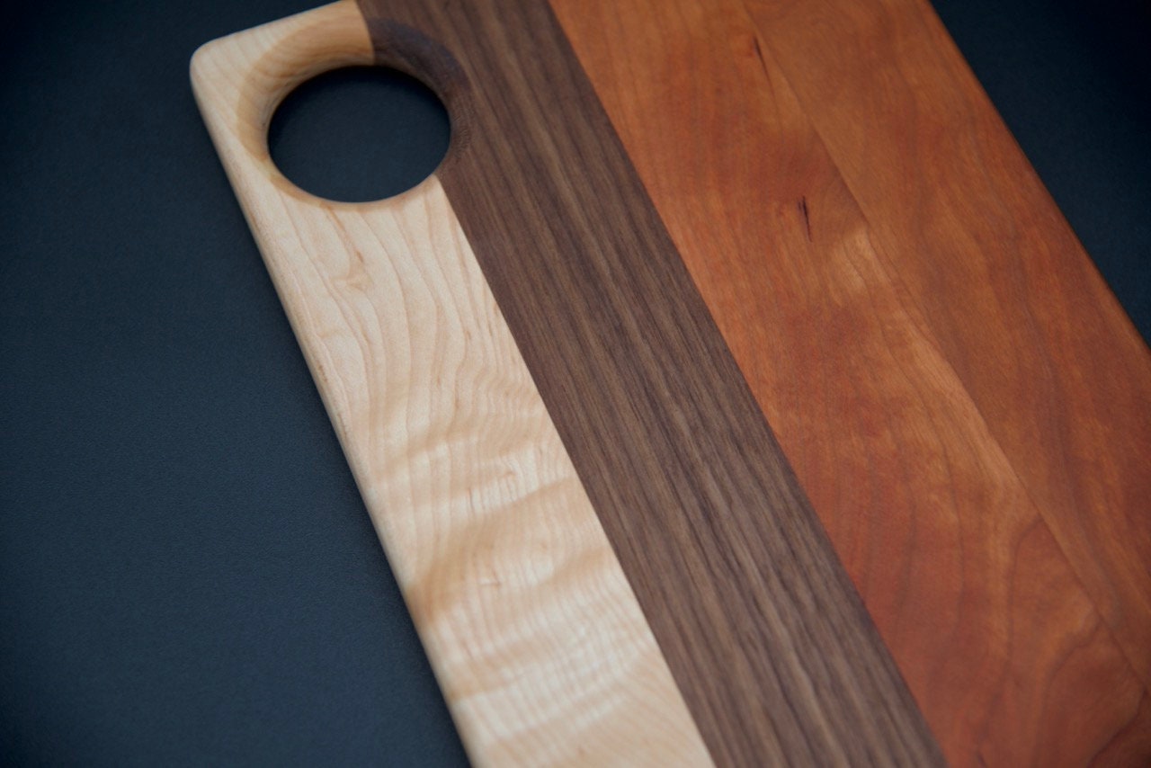 Wood Charcuterie and Cheese Serving Board. Made of Walnut, Hard Maple and Cherry, Perfect Gift