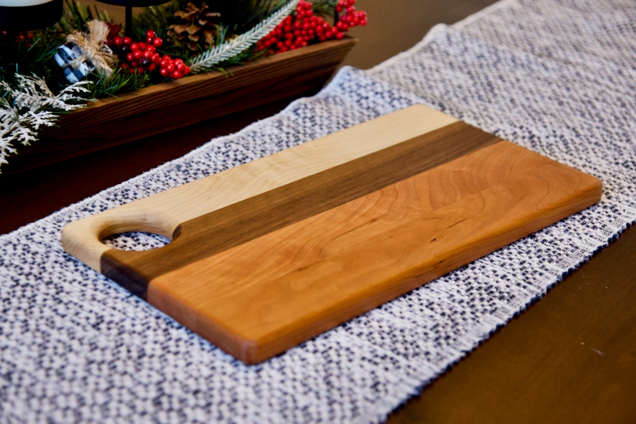 Wood Charcuterie and Cheese Serving Board. Made of Walnut, Hard Maple and Cherry, Perfect Gift