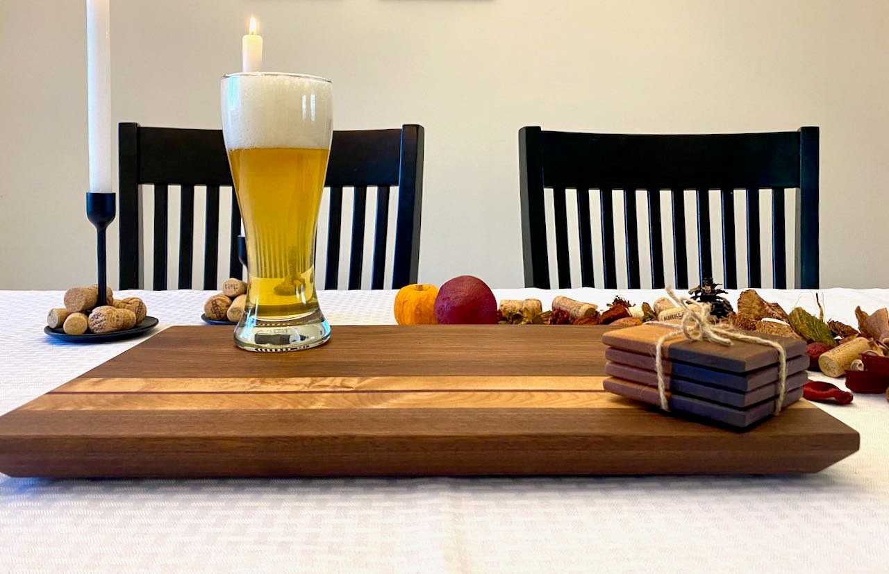 Cutting Board and Coasters Set - Walnut and Hard Maple, Perfect for Kitchen Prep and Entertaining, Perfect Gift