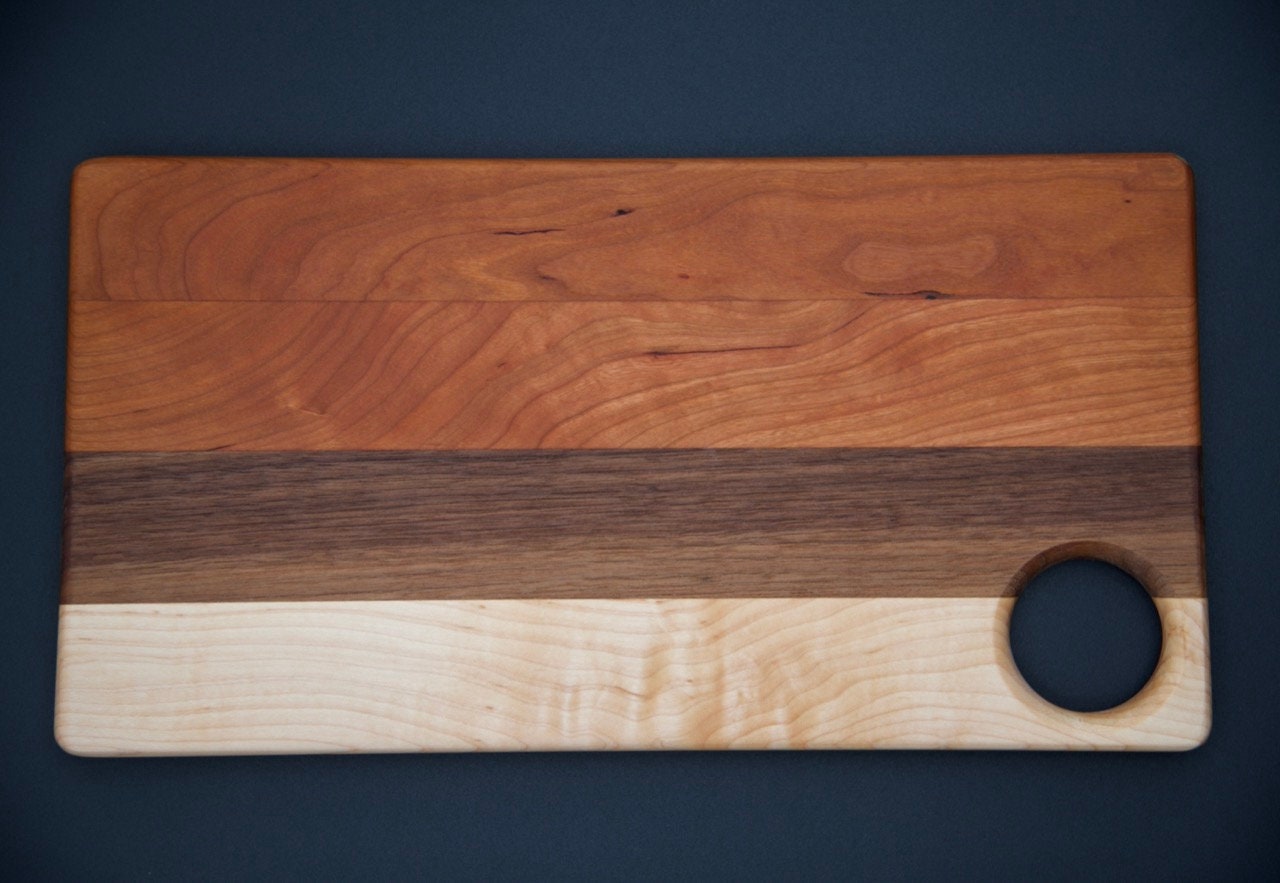 Wood Charcuterie and Cheese Serving Board. Made of Walnut, Hard Maple and Cherry, Perfect Gift