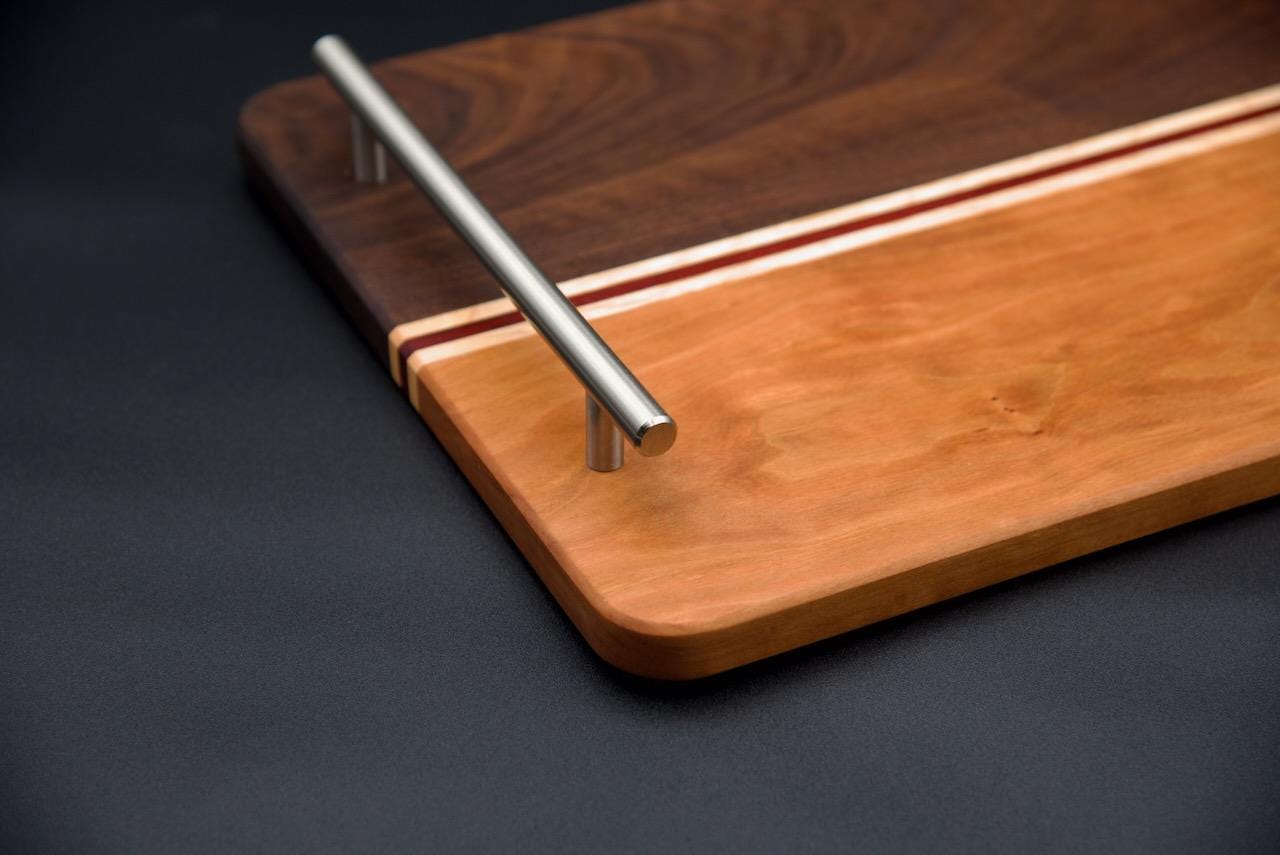 Handmade Wooden Serving Board. Elevate Your Entertaining Game! Made of Walnut, Hard Maple,  and Cherry, Perfect Gift