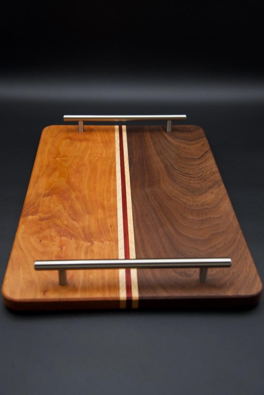 Handmade Wooden Serving Board. Elevate Your Entertaining Game! Made of Walnut, Hard Maple,  and Cherry, Perfect Gift