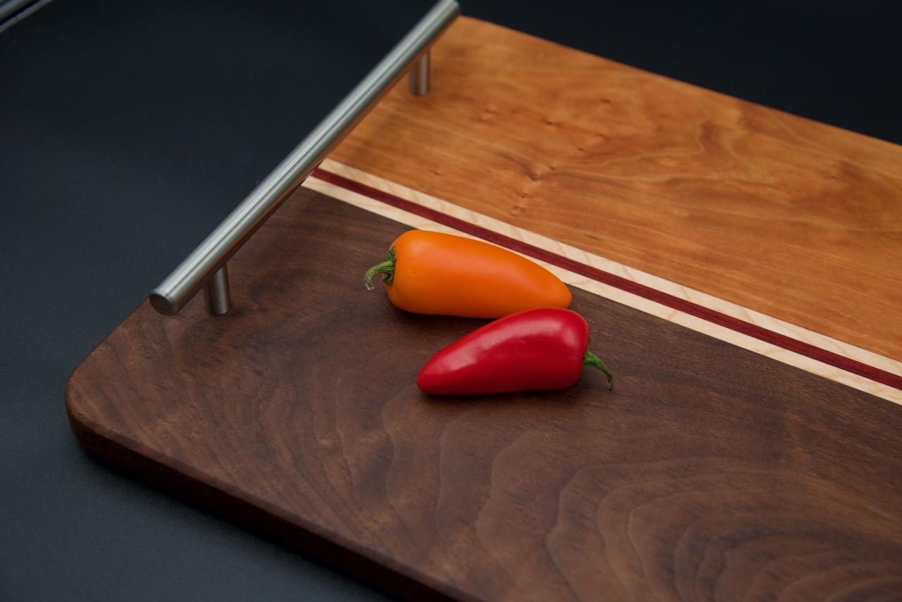 Handmade Wooden Serving Board. Elevate Your Entertaining Game! Made of Walnut, Hard Maple,  and Cherry, Perfect Gift