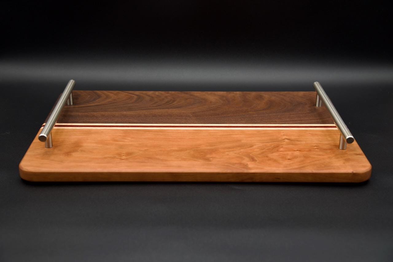 Handmade Wooden Serving Board. Elevate Your Entertaining Game! Made of Walnut, Hard Maple,  and Cherry, Perfect Gift