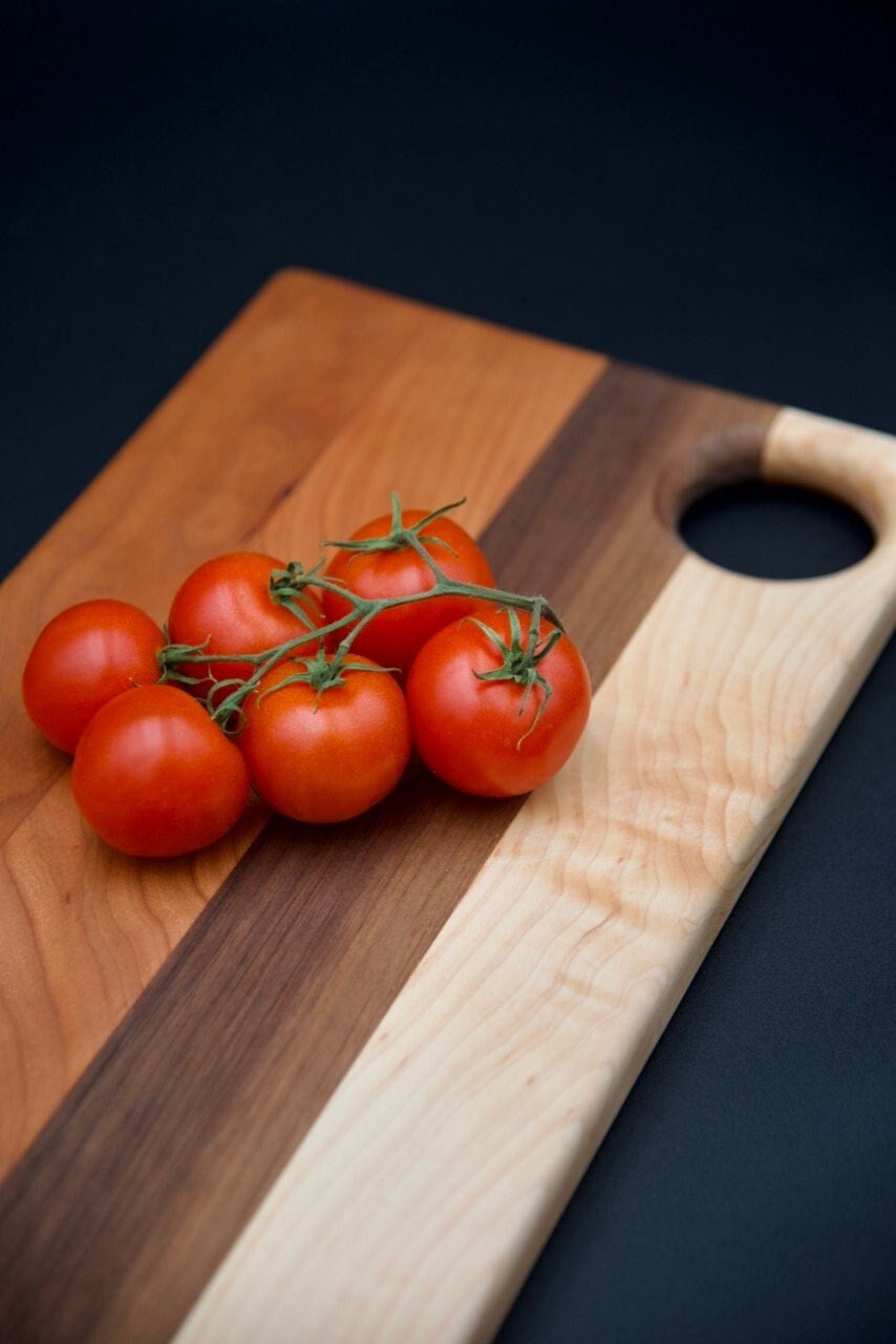 Wood Charcuterie and Cheese Serving Board. Made of Walnut, Hard Maple and Cherry, Perfect Gift