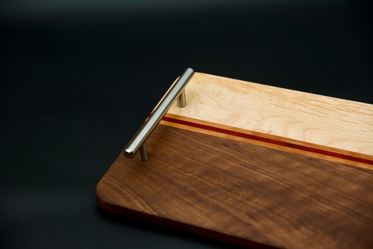 Handmade Wooden Serving Board. Elevate Your Entertaining Game! Made of Walnut, Hard Maple,  and Cherry, Perfect Gift