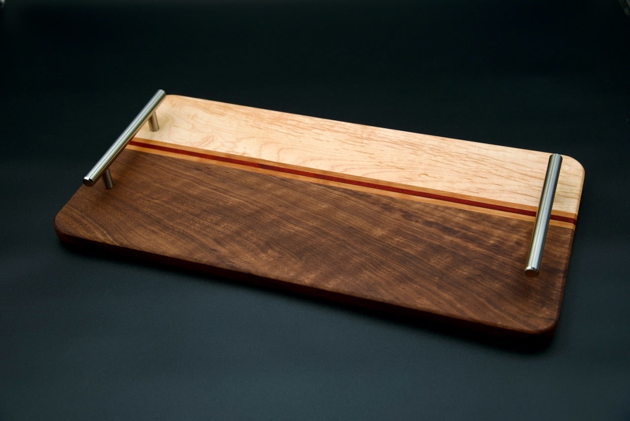 Handmade Wooden Serving Board. Elevate Your Entertaining Game! Made of Walnut, Hard Maple,  and Cherry, Perfect Gift