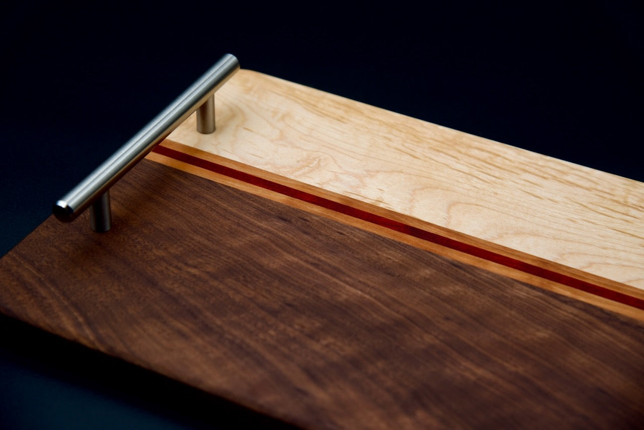 Handmade Wooden Serving Board. Elevate Your Entertaining Game! Made of Walnut, Hard Maple,  and Cherry, Perfect Gift