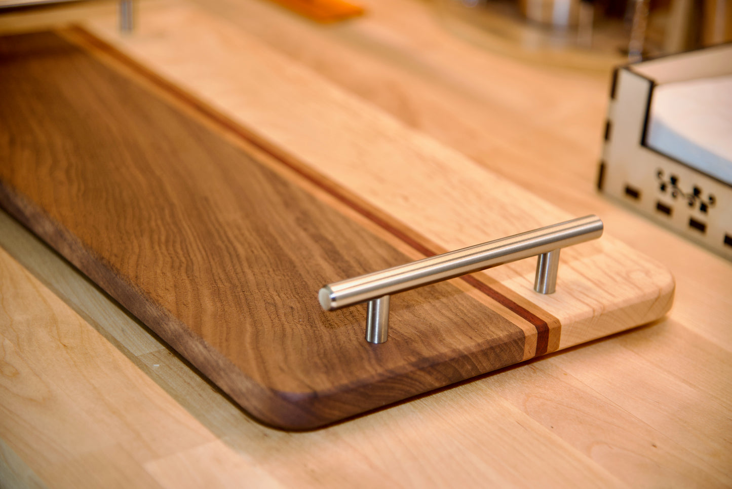 Handmade Wooden Serving Board. Elevate Your Entertaining Game! Made of Walnut, Hard Maple,  and Cherry, Perfect Gift