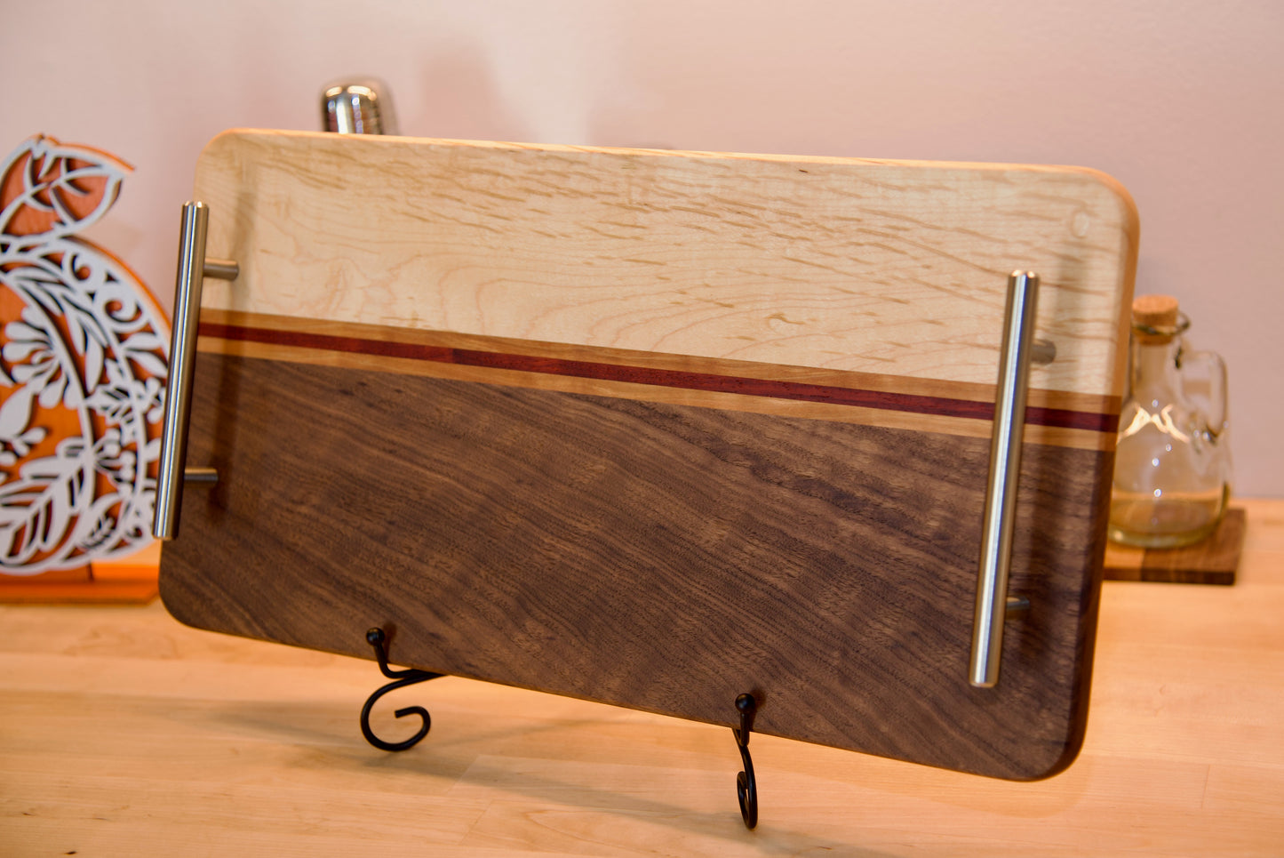 Handmade Wooden Serving Board. Elevate Your Entertaining Game! Made of Walnut, Hard Maple,  and Cherry, Perfect Gift