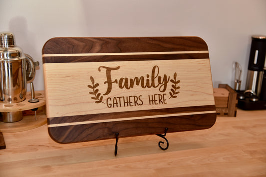 Handmade Wooden Serving Board. Made of Walnut and Hard Maple. Custom personalized design. Perfect Gift.