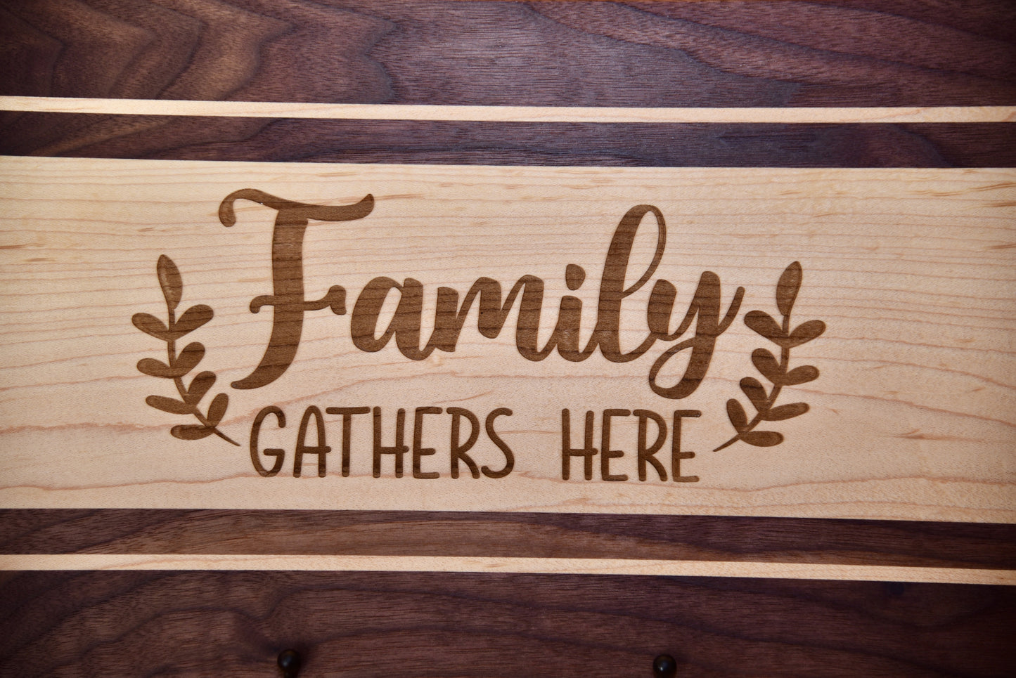 Handmade Wooden Serving Board. Made of Walnut and Hard Maple. Custom personalized design. Perfect Gift.