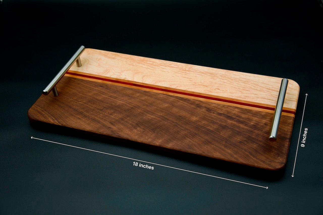 Handmade Wooden Serving Board. Elevate Your Entertaining Game! Made of Walnut, Hard Maple,  and Cherry, Perfect Gift