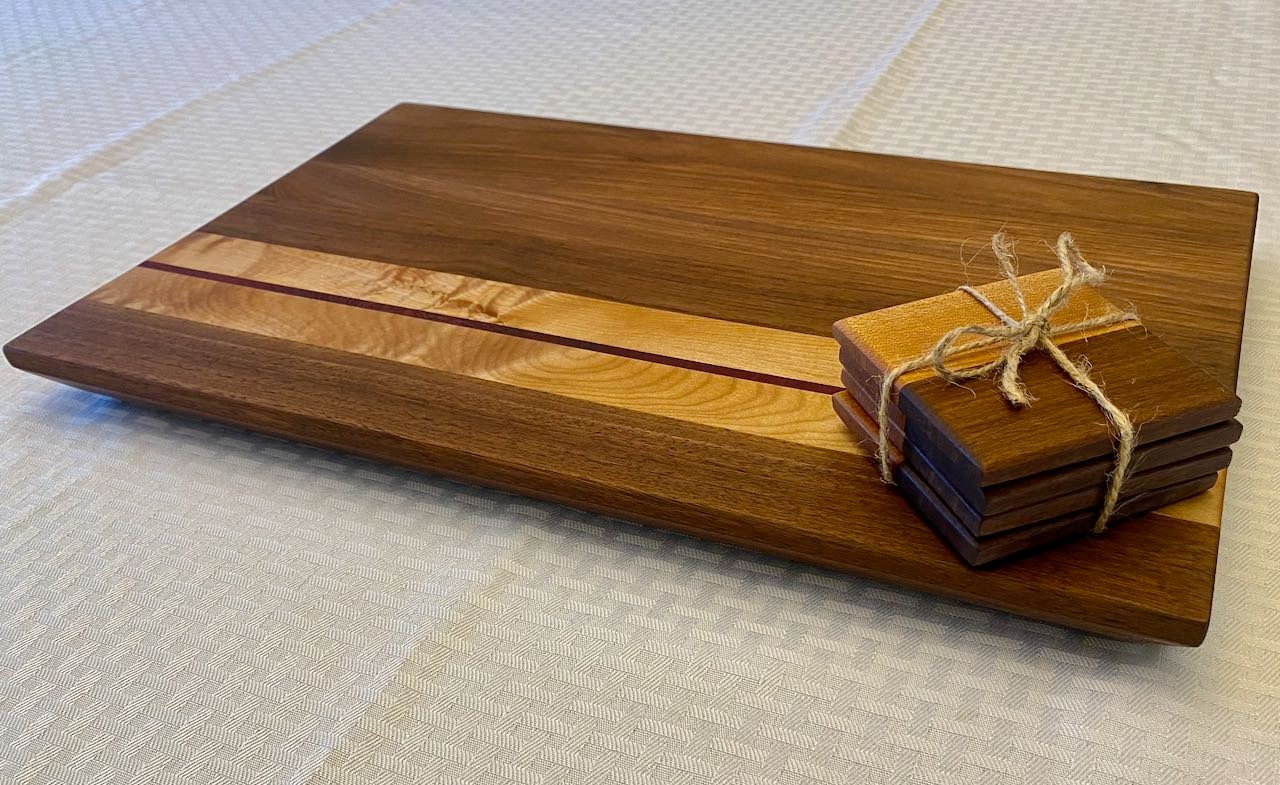 Cutting Board and Coasters Set - Walnut and Hard Maple, Perfect for Kitchen Prep and Entertaining, Perfect Gift