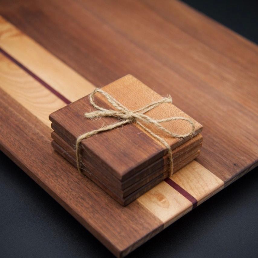 Cutting Board and Coasters Set - Walnut and Hard Maple, Perfect for Kitchen Prep and Entertaining, Perfect Gift