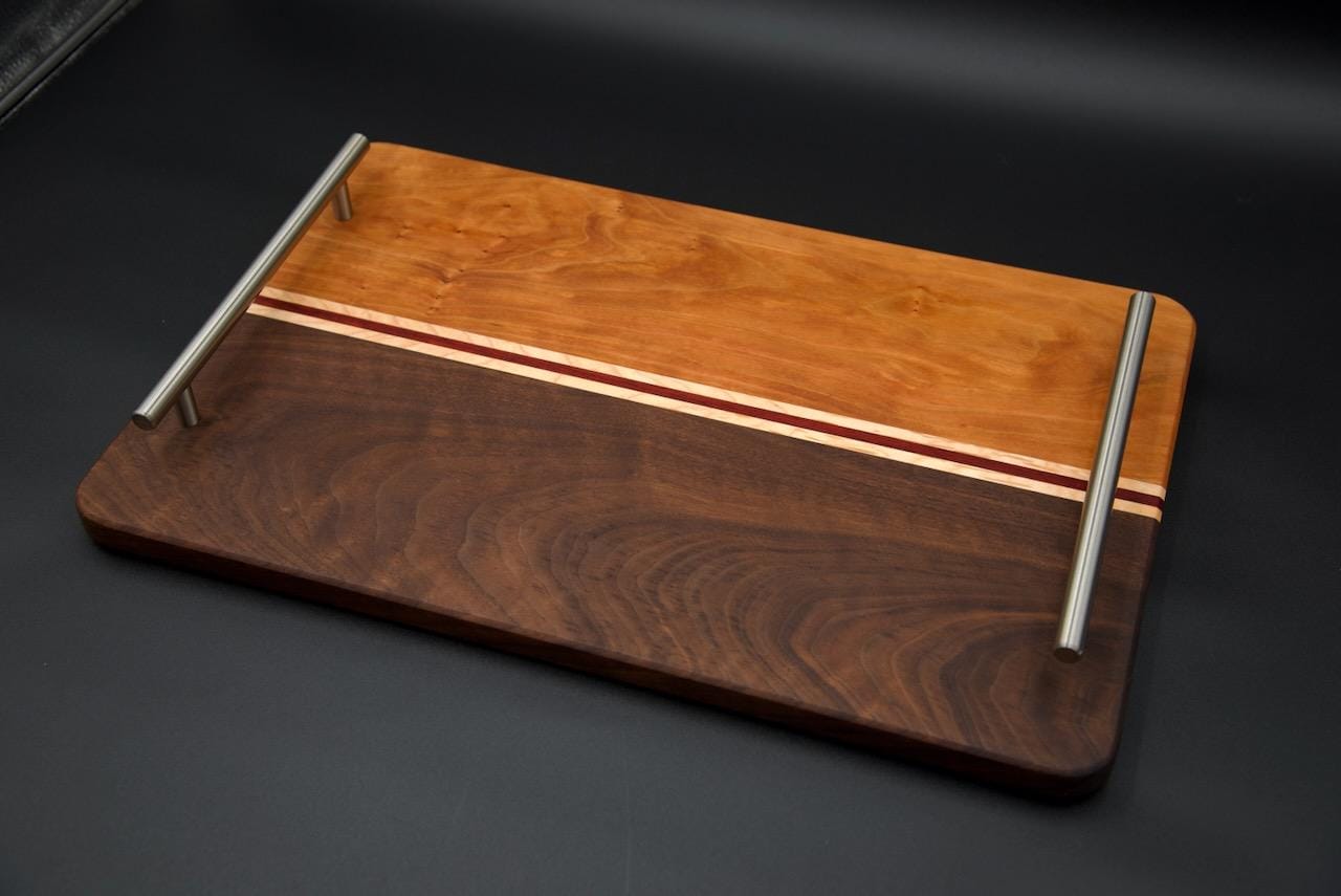 Handmade Wooden Serving Board. Elevate Your Entertaining Game! Made of Walnut, Hard Maple,  and Cherry, Perfect Gift