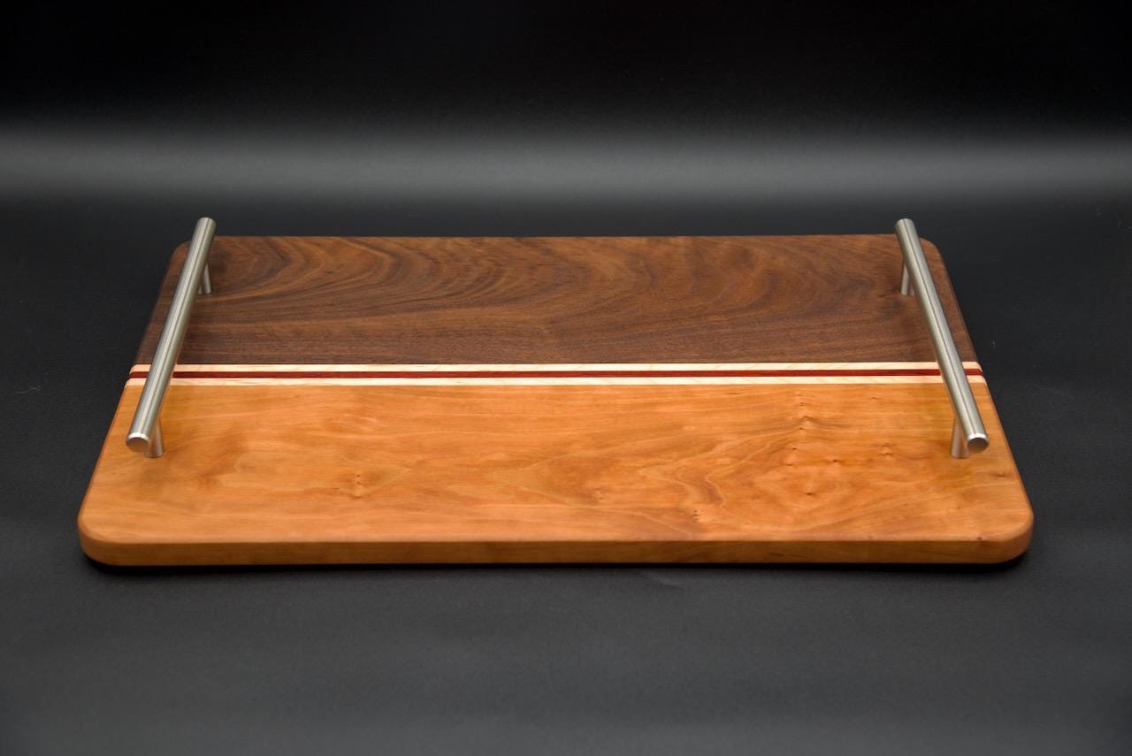 Handmade Wooden Serving Board. Elevate Your Entertaining Game! Made of Walnut, Hard Maple,  and Cherry, Perfect Gift