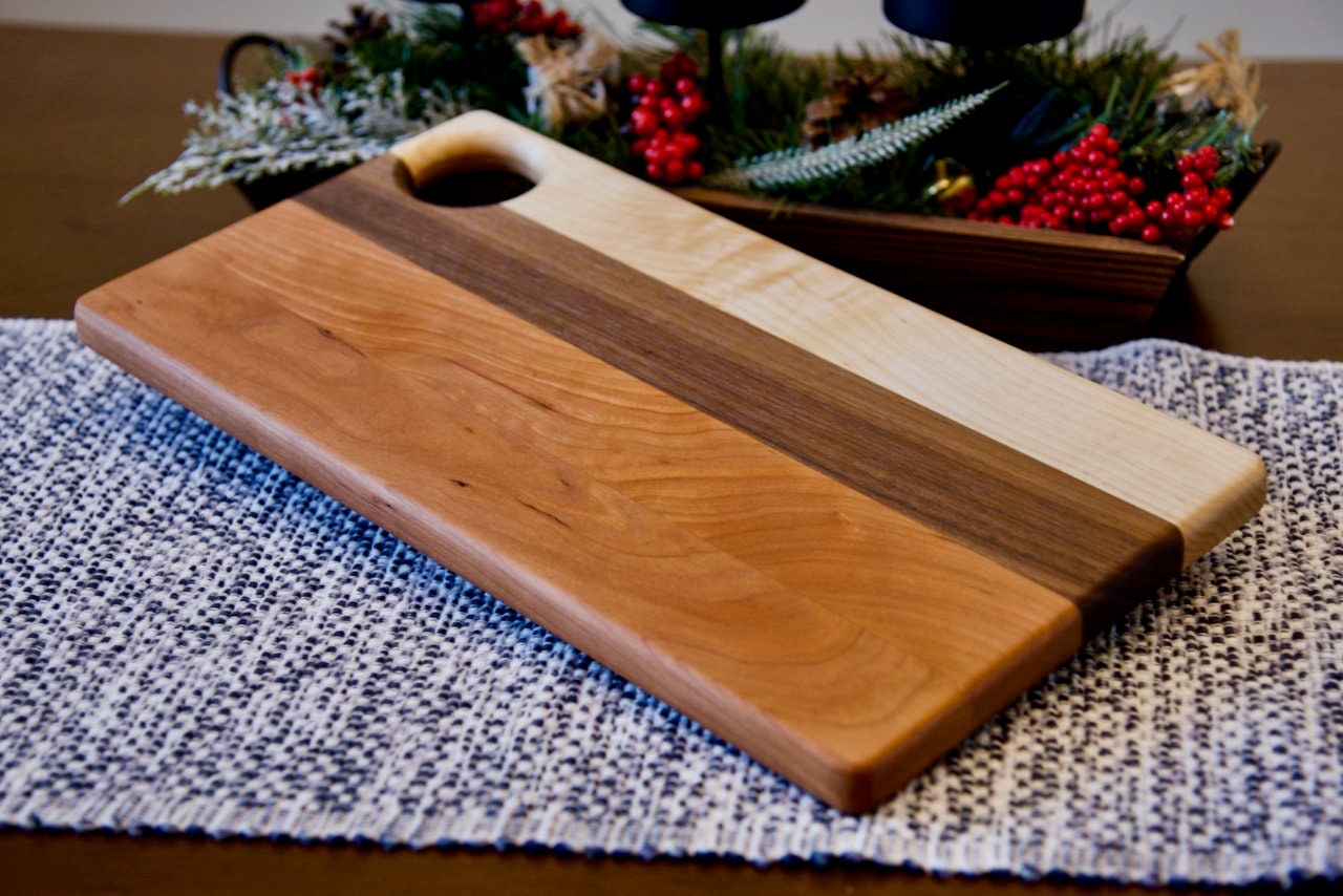 Wood Charcuterie and Cheese Serving Board. Made of Walnut, Hard Maple and Cherry, Perfect Gift