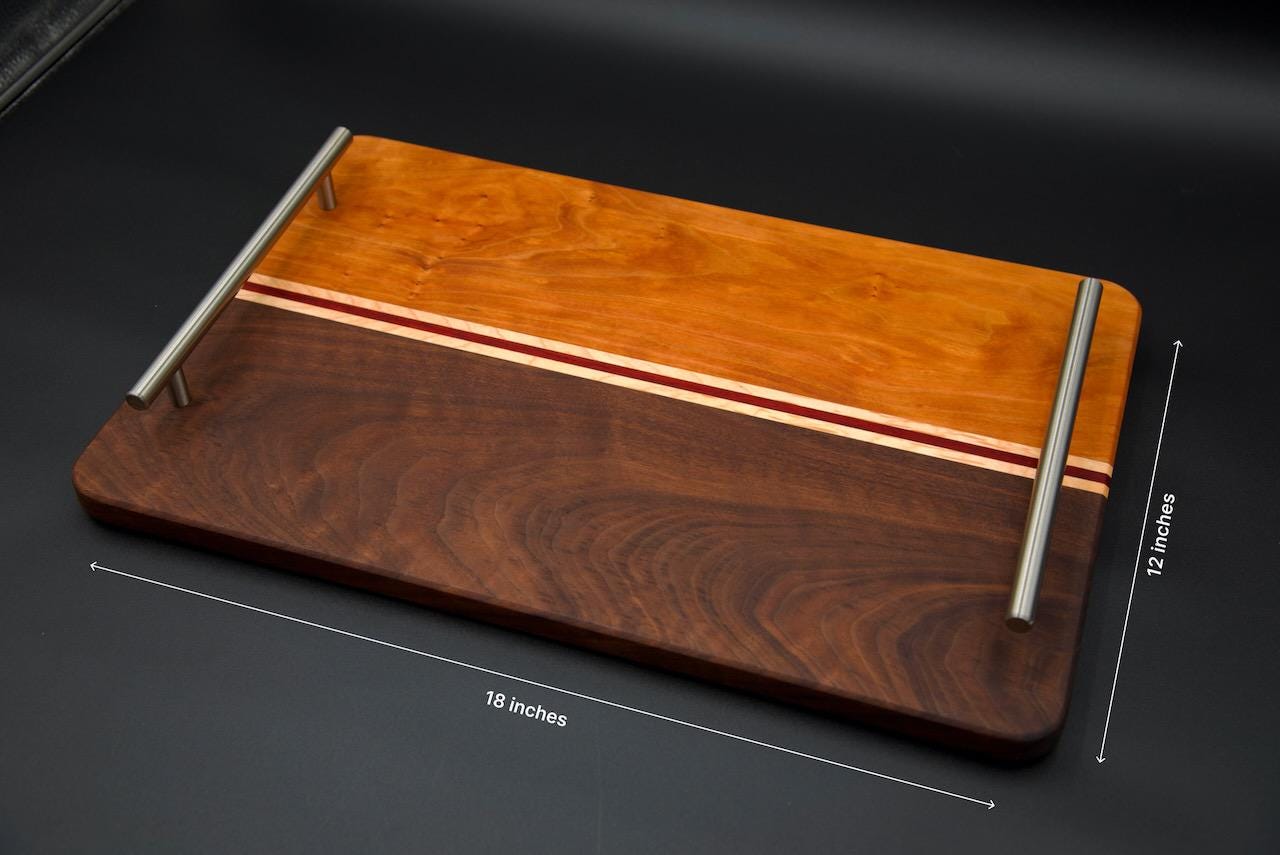 Handmade Wooden Serving Board. Elevate Your Entertaining Game! Made of Walnut, Hard Maple,  and Cherry, Perfect Gift